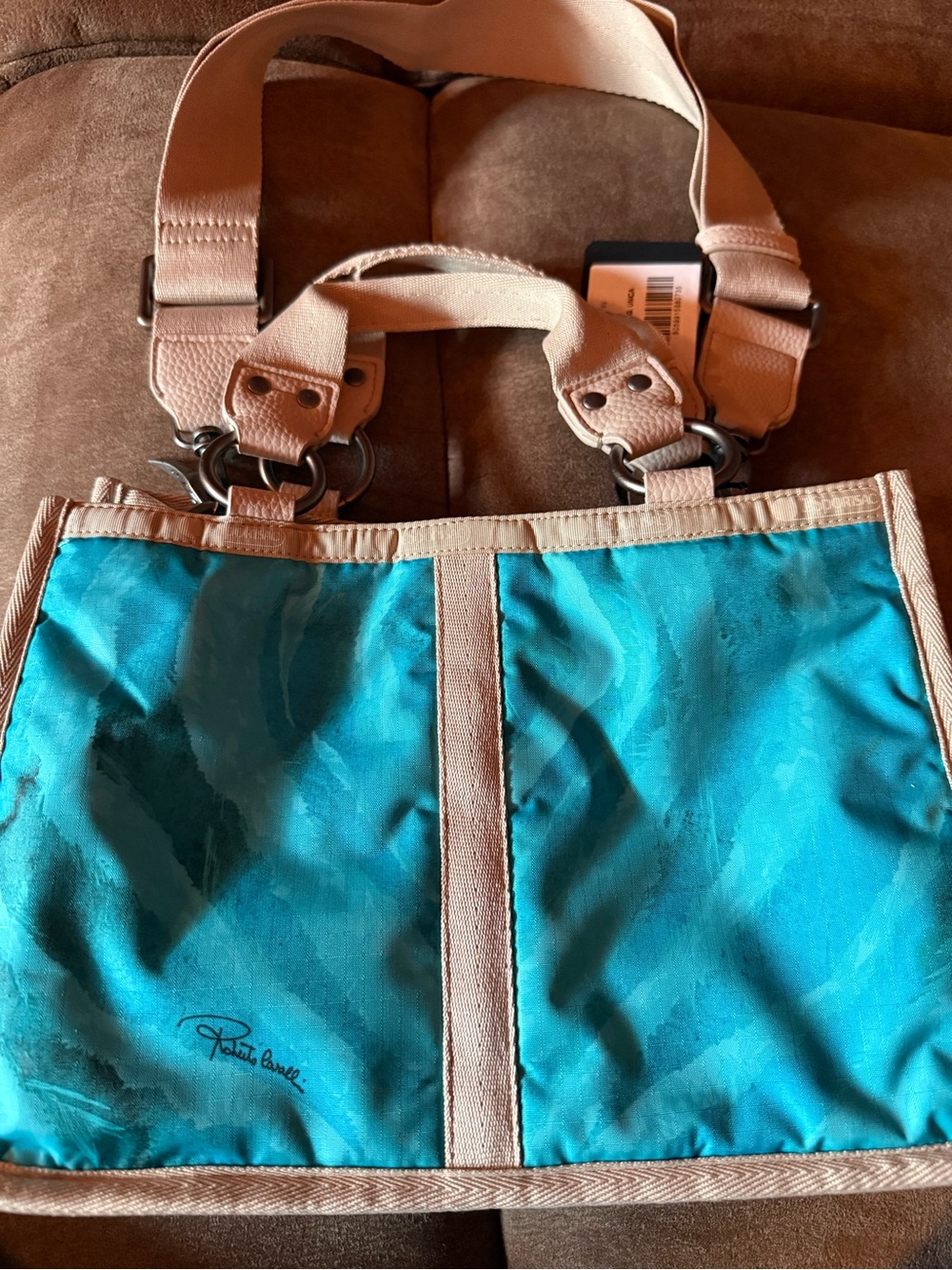Roberto Cavalli/LeSportsac Turquoise and Beige MILANO TOTE
